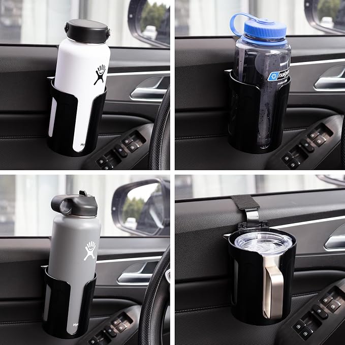 LITTLEMOLE 2PCS Large Car Door Cup Holder, Vehicle Armrest Cup Holder for Almost Any Size Bottle or Can