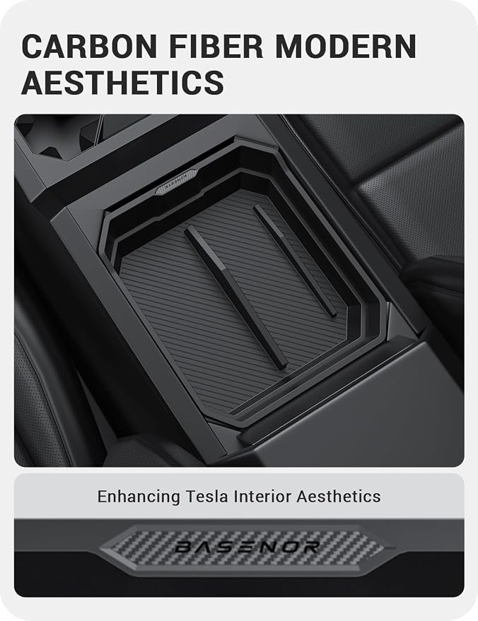 BASENOR 2024 2025 2026 Tesla Cybertruck Center Console Organizer Tray(Carbon Edition) (Proprietary Design) Armrest Storage Box for Cybertruck Accessories