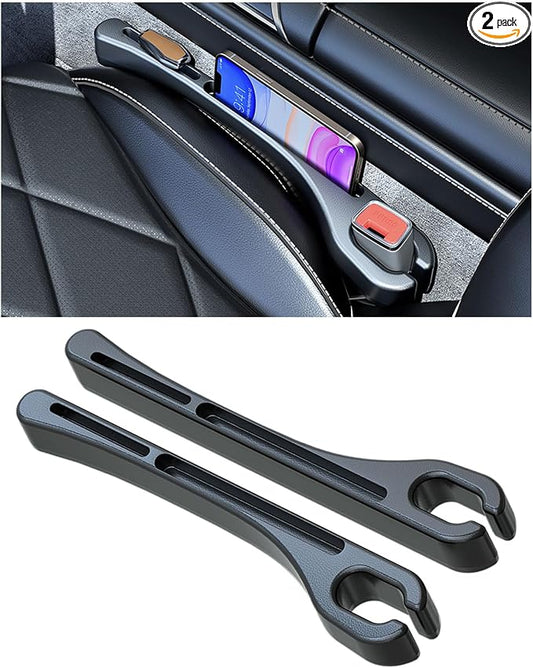 Car Seat Gap Filler, Leather Car Gap Filler Universal Fit for Most Cars and Trucks, Fill The Gap Between Seat and Consoles, Prevents Things from Falling Out, Pack of 2 PCS (Black)