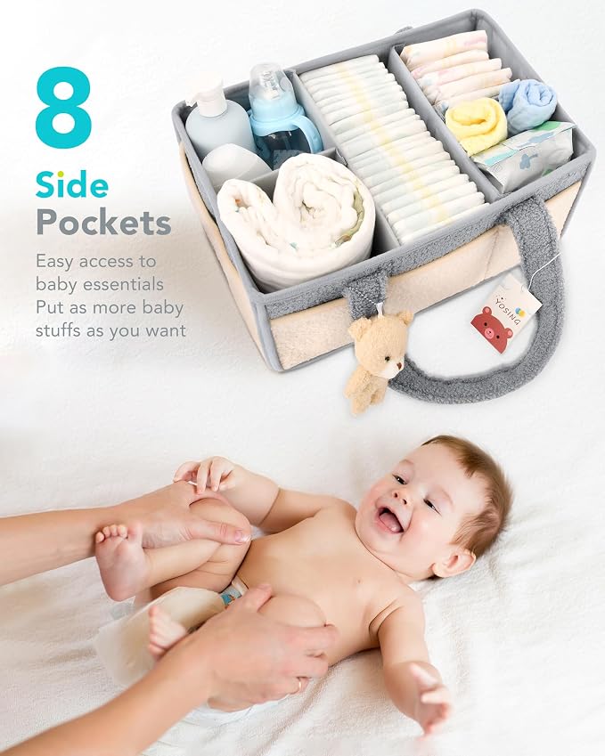 YOSING Diaper Caddy Organizer for Changing Table, Newborn Caddy for Car Travel, Nursery Storage and Car Organizer for Diapers and Baby Wipes, Gray+ White