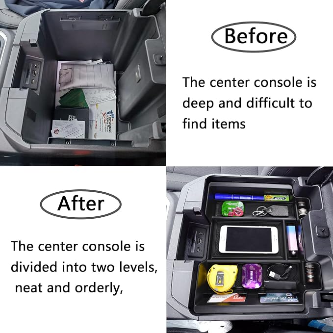 [Full-Coverage Center Console Organizer Compatible with 2019-2022 Chevy Silverado 1500/GMC Sierra 1500 and 2020-2023 Silverado/Sierra 2500/3500HD Accessories, Armrest Insert Tray,Black