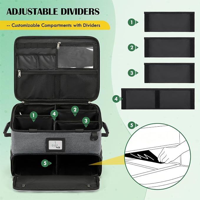 RAINSMORE Golf Trunk Organizer Golf Bag Organizers Golf Shoe Bag with Separate Ventilated Compartment for 2 Pair Shoes Golf Accessories for Balls, Gloves, Clothes
