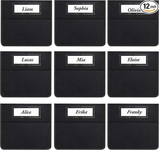 AZKAQA Chair Pockets for Classroom 15.6x16.8 Inch - 12 Pack Chairback Buddy Pocket Chart Seat Back Organizer Student Storage with Lable Slot for Classroom Kindergarten School Home (Black)