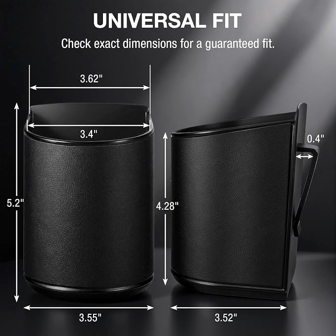 Car Door Cup Holder Sag-Free, Rigid Clip-On Extra Cup Holder for Car Backseat & Headrest, Fits 12-30oz Tumblers, Leather-Wrapped Car Cup Organizer for Sedans & EVs