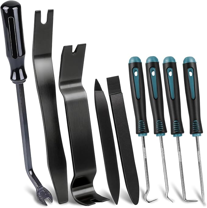 Aleric 9 Pcs Auto Trim Removal Tool Kit - Plastic Pry Tool for Door Panel Dashboard Clip Remover, Fasteners Remover, Car Trim Removal Tool Kit with Precision Hook and Pick Set for Automotive