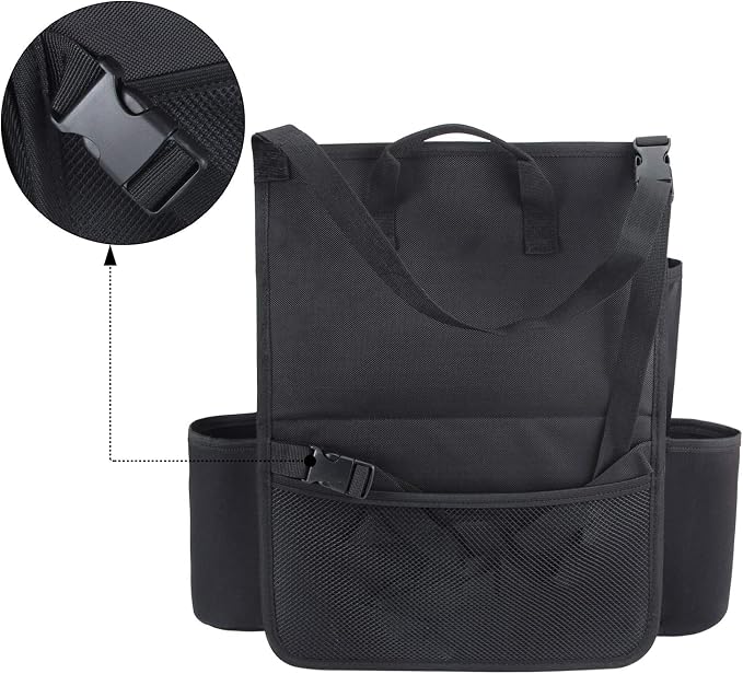 LUXJA Car Front Seat Organizer with Laptop and Tablet Storage Pockets, Car Seat Organizer with Back Adjustable Straps, Black