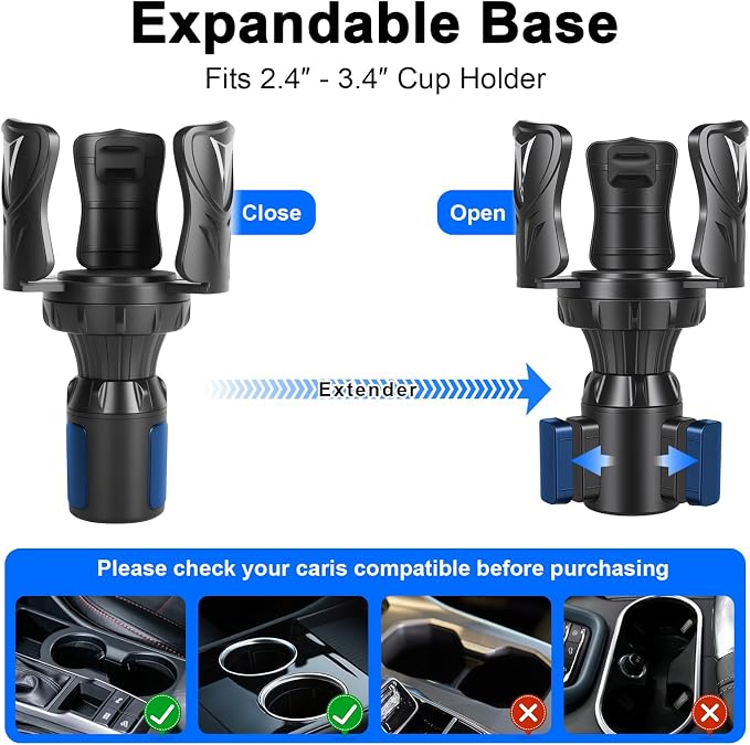 Car Cup Holder Expander, Large Cup Holder Adapter for Car | Water Bottle Holder Extender, Adjustable Drink Holder for Car Fits Yeti, Hydro Flask 24/32oz, Black