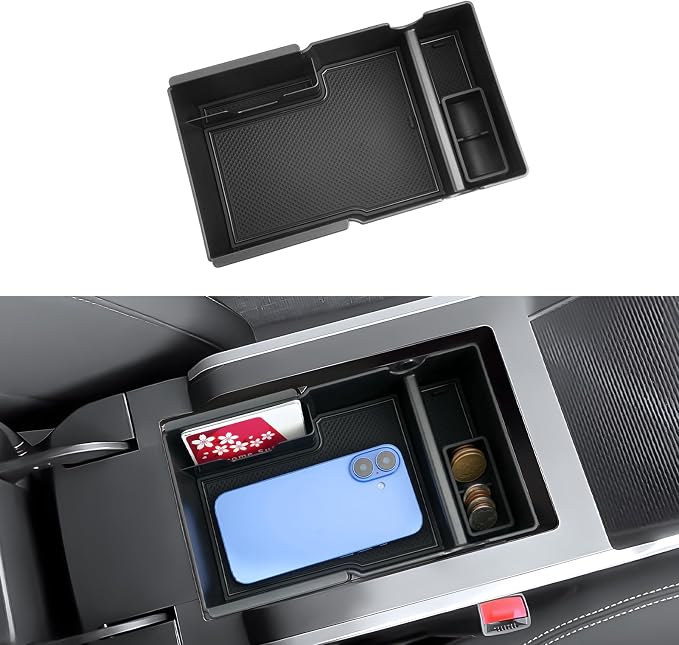 (2Pack) 2025 2026 Terrain Center Console Organizer (Cup Holder+Console Organizer) (Elevation/Denali/AT4), Durable ABS Plastic&Anti-Slip Rubber Console Tray Insert 2026 Terrain Accessories