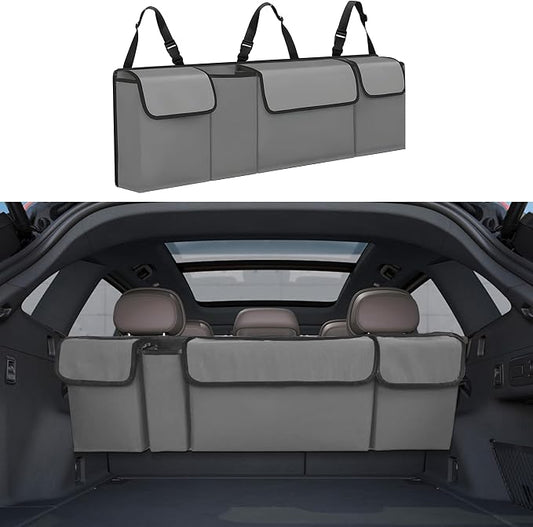 Car Trunk Organizer, Backseat Hanging Large Storage with Adjustable Straps,Waterproof PVC Collapsible Cargo Bag, Car Interior Accessories for Auto SUV MPV (Gray)
