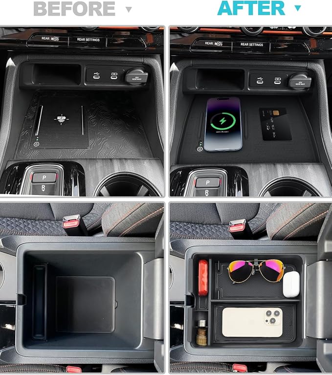 CDEFG 4Pcs for 2026 Honda Passport Center Console Organizer, for 2023 2024 2025 2026 Honda Pilot Accessories Middle Console Divider Storage Box & Armrest Tray & Wireless Charging Cover & Cup Holder
