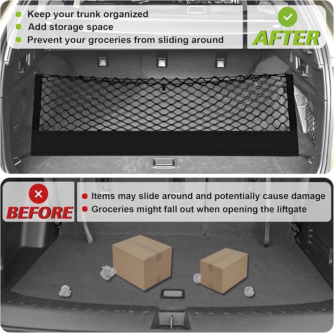 Muslogy Truck Bed Cargo Net Trunk Netting Compatible with 2015-2025 2026 Outback Accessories, Pickup Cargo Organizer SUV Sedan Storage Net w/Heavy Duty Carabiners