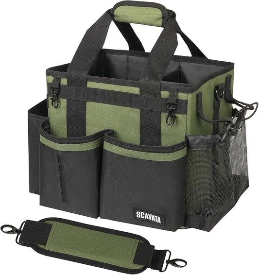 SCAVATA Compact Wearable Cleaning Caddy, Small Cleaning Caddy Supplies Organizer with Handle & Shoulder Straps for Housekeepers, Under Sink & Car Cleaning Tool Organizers Bag (Armygreen)