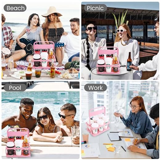 Bodaon Drink Holder Cup Carriers,Delivery Holder for Drinks, (Pink,6-Cup)