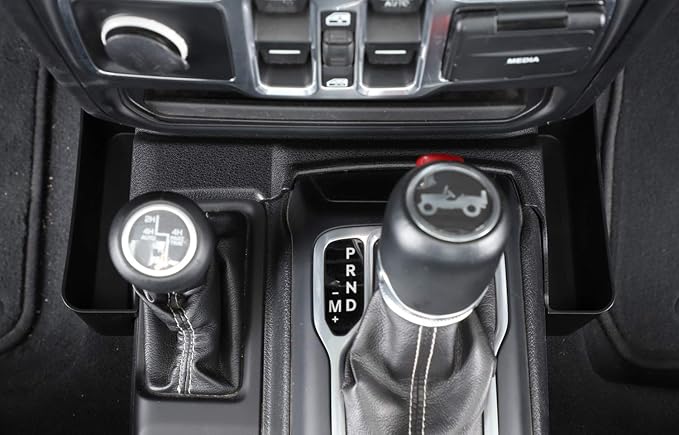 YOCTM Gear Shifter Console Side Storage Box Compatible with 2018-2025 Jeep Wrangler JL JLU Rubicon Sport Sahara Gladiator JT Shifter Side Tray Interior Accessories Black Fits 4Door