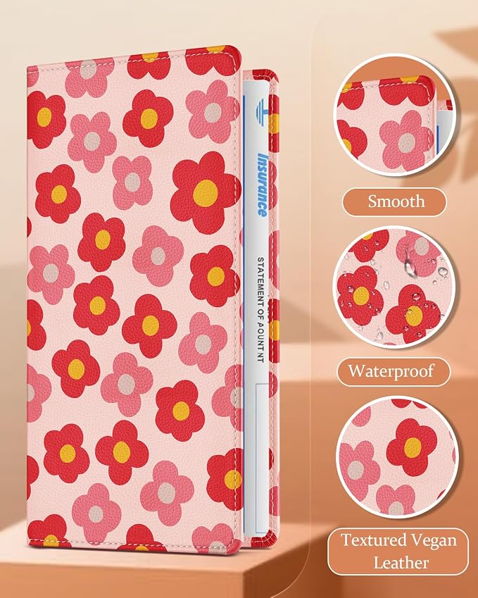 Slohif Car Registration and Insurance Card Holder - Floral Vehicle Glove Box Organizer Women with Magnetic Shut Leather Automobile License Holders Coasters Auto Accessories Case for Document