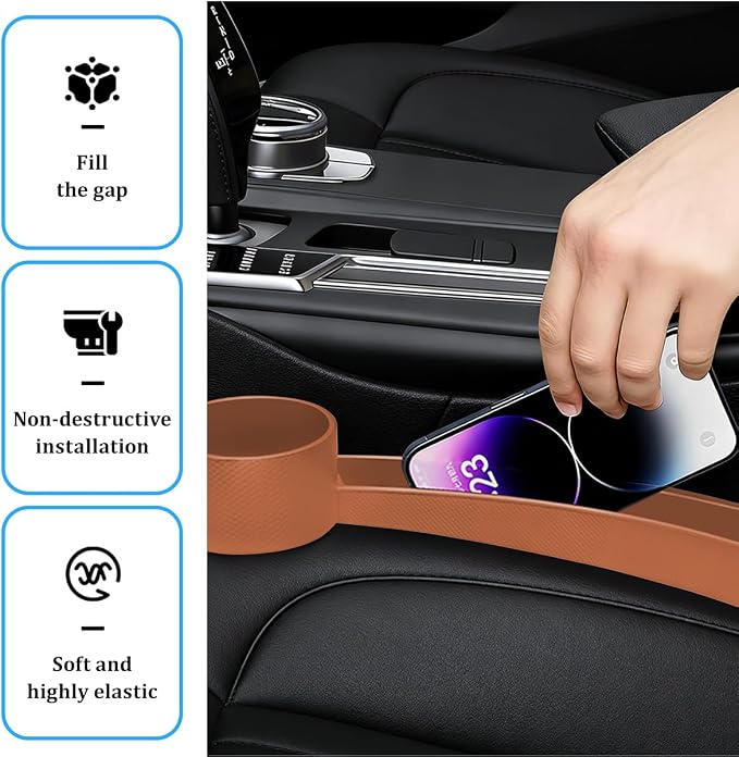 Car Seat Gap Filler, 2PCS Anti-Drop Multifunctional Vehicle Seat Side Gap Plug with Storage Slot, Automotive Blocker Seam Filler Console Organizer, Universal for SUV RV Truck (Orange)