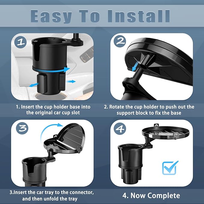SAMPUSS 2-in-1 Car Cup Holder Tray Car Food Tray Car Table Car Seat Tray | 2-in-1 function foldable and detachable function 360°rotation road trip essentials car accessories interior