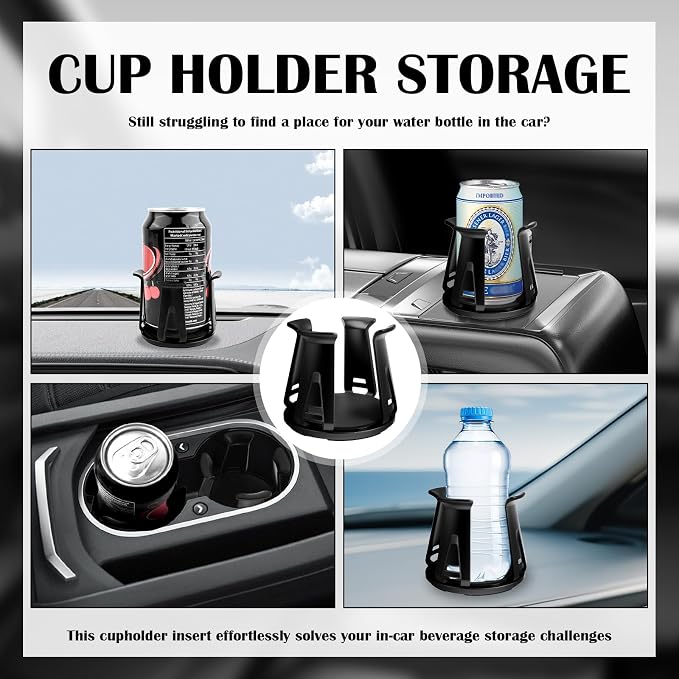2PCS Car Cup Holder Inserts,2-in-1 Self-Adhesive & Suction Cup Car Cupholder Insert with Adaptive Clamping Arms,Universal Cups Holder Expander for Most Cars/Trucks/SUVs