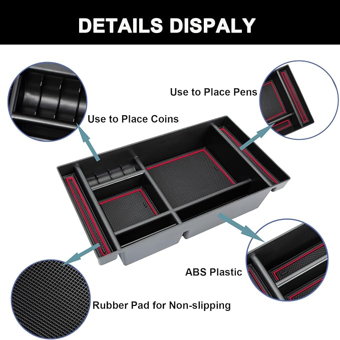 PIMCAR Center Console Organizer Compatible with 2019-2022 Chevy Silverado 1500/GMC Sierra 1500 & 2020-2023 Chevy Silverado/GMC Sierra 2500 HD/3500 HD (Full Console w/Bucket Seats ONLY) Red Trim