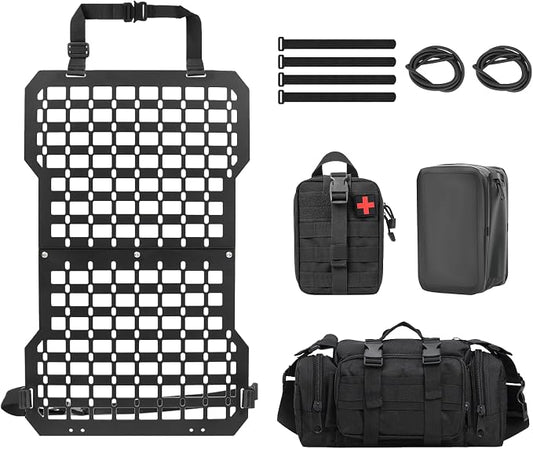 Rigid Molle Panels for Vehicles Truck Mount Rack Panel Tactical Seat Back Organizer Adjustable with 3 Storage Bag