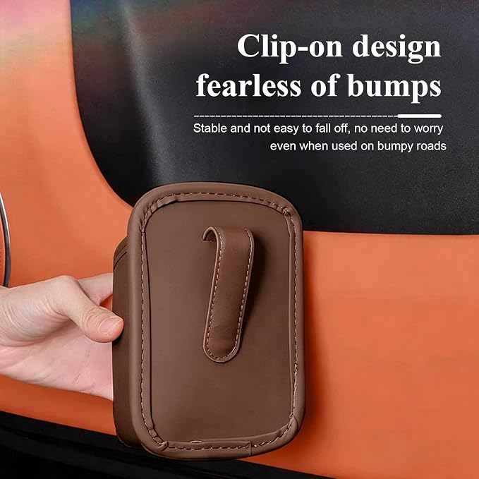 Car Cup Holder, Waterproof Leather Car Door Cup Holder, Clip-On Back Seat Storage Bag & Trash Can, Universal Hanging Drink & Phone Organizer Pocket for Most Cars (Brown)