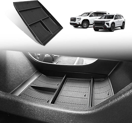 Muslogy Lower Center Console Organizer Compatible with 2024 2025 2026 GMC Acadia & Chevy Traverse Accessories Interior Storage Divider Bottom Insert Tray with Anti-Slip Mats
