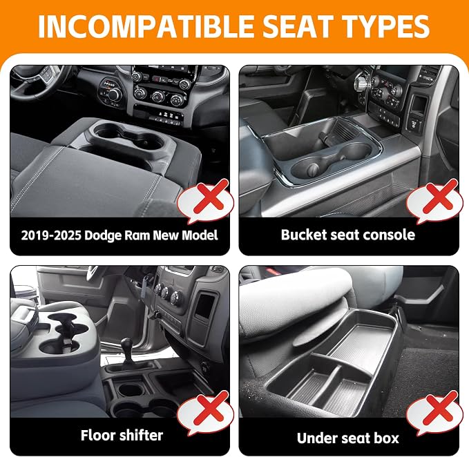 Bench Seat Floor Organizer Compatible with 2013-2025 Ram 1500 2500 3500-5500 Classic Center Console Storage Organizer Under Seat Box Bin Cup Holder for RAM Accessories(RAM Classic Bench Seat)