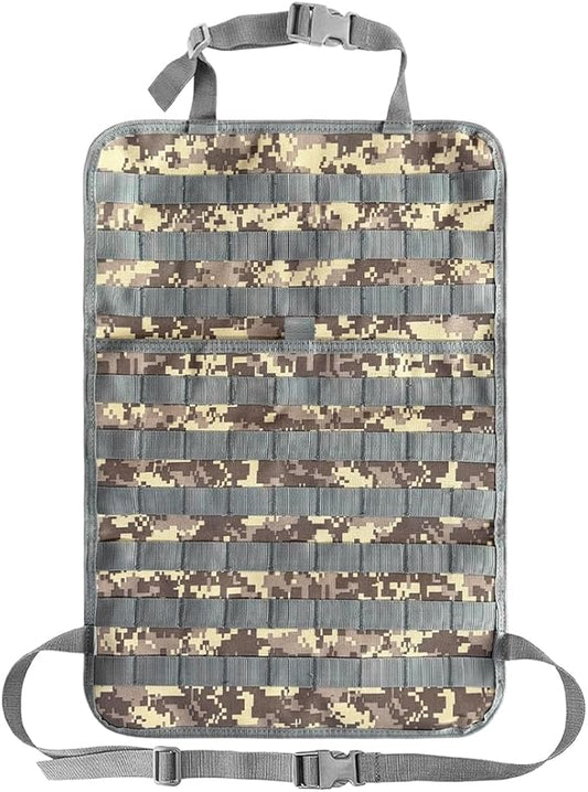 Car Seat Back Organizer, Tactical MOLLE Sag Proof Vehicle Panel Backseat Cover Protector, Universal Molle Nylon Storage Bag Seat Back Hanger Pad for Car Truck SUV Pickup (Camouflage ACU)