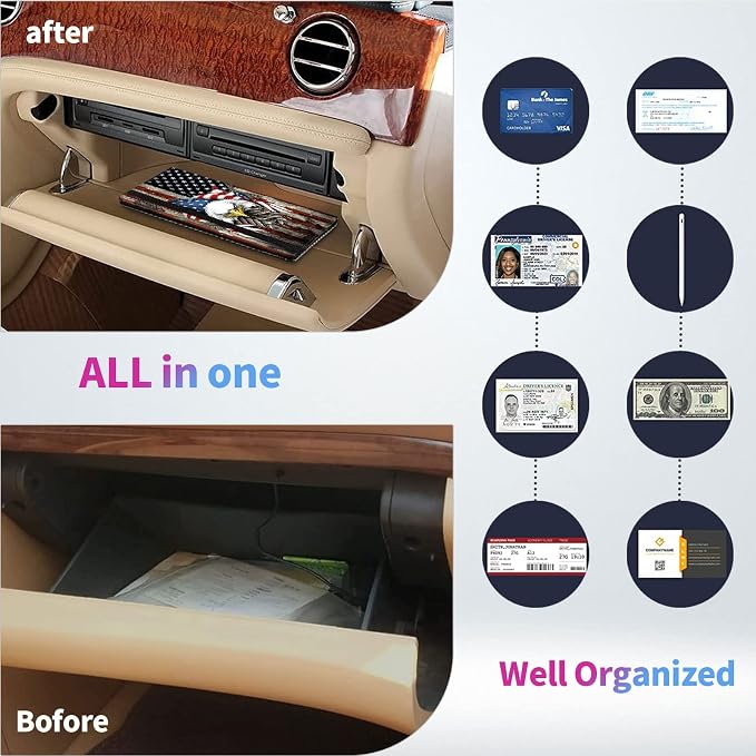 Car Registration and Insurance Holder,Leather Insurance License and Registration Card Holder for Car Glove Box, Auto Truck Document Holder Organizer for Men Women-Eagle on American Flag