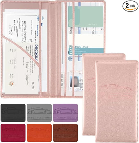JUSTTOP 2Pack Car Registration and Insurance Holder,Car Document Holder for Cards License with Magnetic Shut,Vehicle Glove Box Car Organizer for Documents, Cards, License(Pink)
