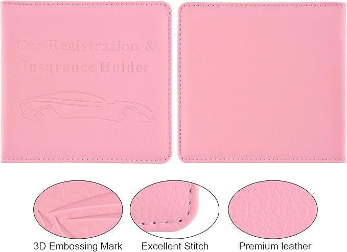 Car Registration and Insurance Holder, Car Accessories Vehicle Glove Box Car Organizer Women Wallet Case for Cards, Essential Document, Driver License by Cacturism, Pink | for Cards