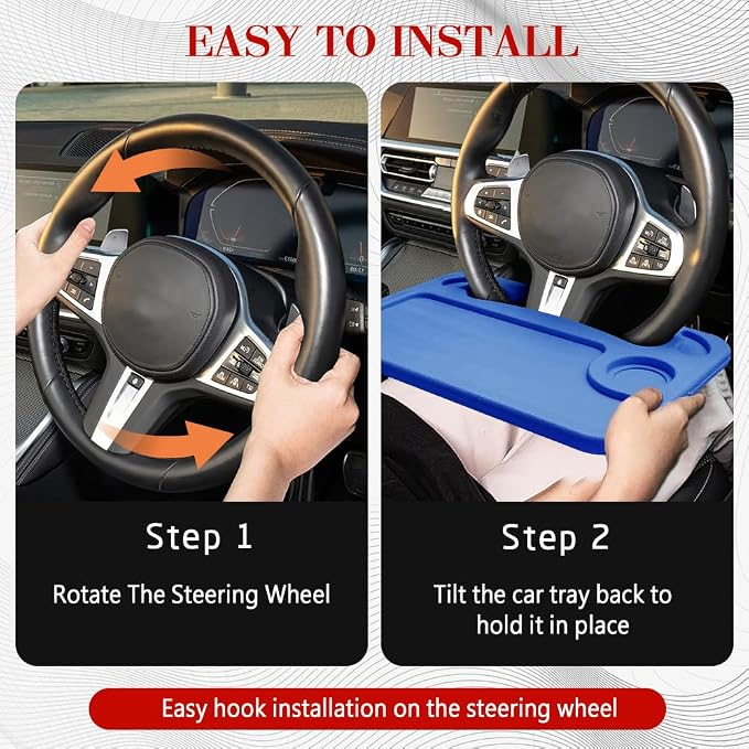 2 in 1 Car Steering Wheel Desk, Car Tray, Car Steering Wheel Desk Tray & Auto Seat Gap Filler Organizer, Multipurpose Travel Auto Steering Wheel Under Table Console for Most Vehicles (Blue)