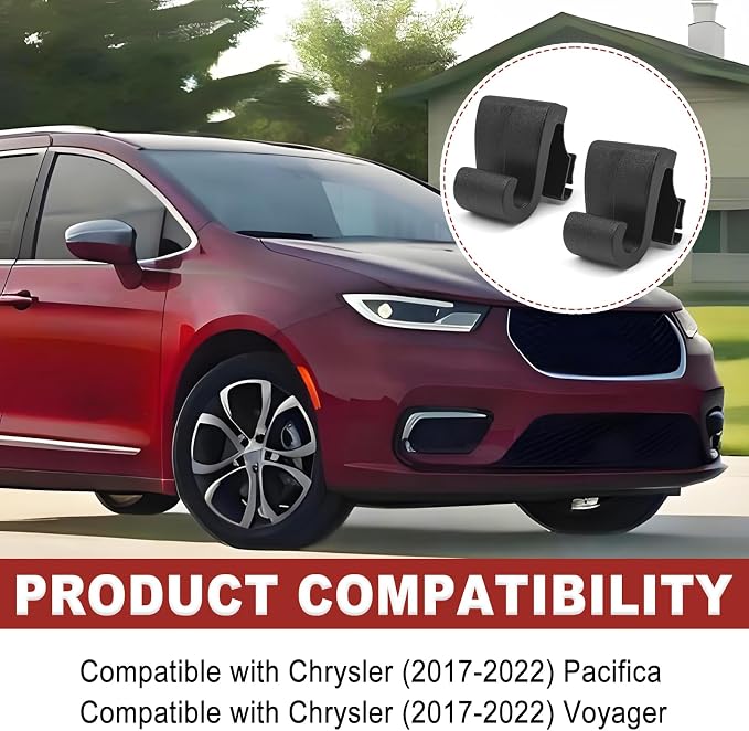 Door Sun Shade Hook Clips, Compatible with Chrysler Voyager 2017-2022, Pacifica 2017-2022, Window Shade Hook Replace OE #5XR76DX9AA (2 pcs Black)