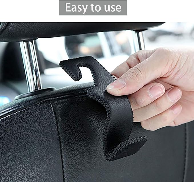 AMVOYOA Headrest Hooks for Purses and Bags, Car Back Seat Headrest Hanger Vehicle Beige Leather Storage Hook, Pack of 2