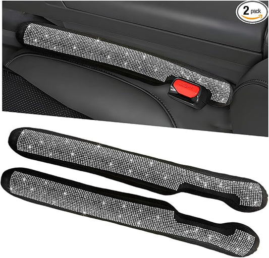 2PCS Bling Car Seat Gap Filler, Sparkling Rhinestone Side Seat Gap Blocker Stop Things from Dropping, Soft Foam Car Truck Filler Blocker Fill The Gaps Between Seats and Console (White)
