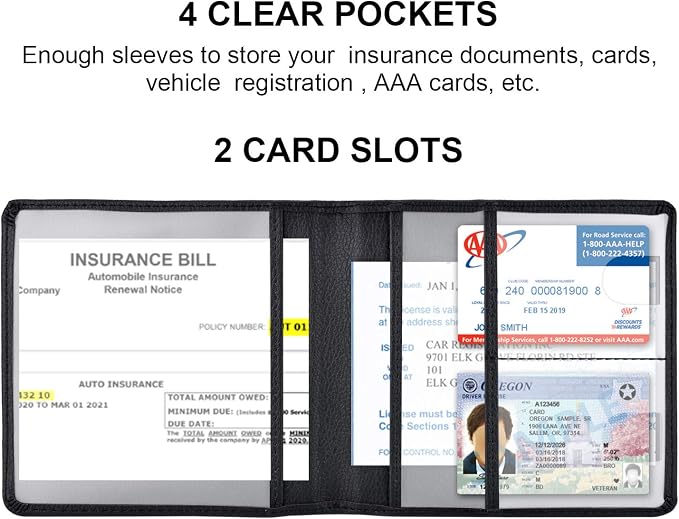 Cacturism Car Registration and Insurance Holder, Vehicle Glove Box Car Organizer Men Women Wallet Accessories Case for Cards, Essential Document, Driver License, Black