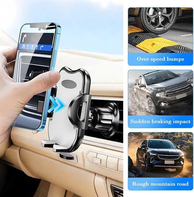 Car Phone Holder, 360° Rotatation Vehicle Air Vent Cell Phone Mount with Hook Clip, Hands Free Automotive Interior Smartphones Cradle, Universal for Most Vehicles (Gray)
