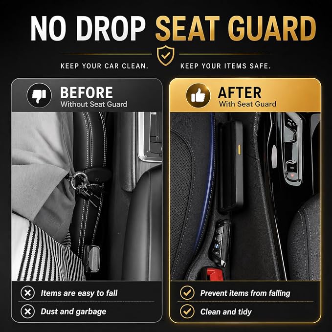 2PCS Car Seat Gap Filler and Organizer, Universal Console Catcher Fill The Gap Between Seat and Console, Anti-Drop Organizer | Suitable for Most car Models.（Black）