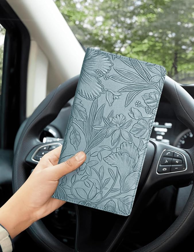 Mymazn Car Registration and Insurance Holder, PU Leather Glove Box Car Organizer with Magnetic Closure, Car Document Holder for Driver's License & Essential Documents (Floral Blue)