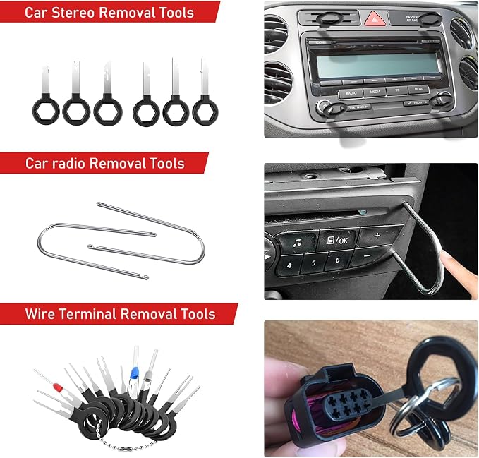 GLK 248pcs Trim Removal Tool, Pry Tool, Door Panel Radio/Stereo Terminal Removal Tool Kit, Fasteners Remover, with Car Retainer Bumper Clips,Automotive Hook Set, Black