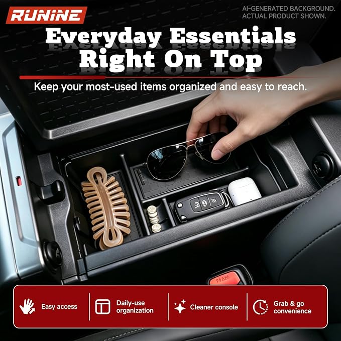 Center Console Organizer Tray for 2026 Toyota RAV4, 2026 RAV4 Accessories Armrest Storage Box Insert Tray, 6th Gen Interior Accessories Custom Fit Organizer with 3 Silicone Non-Slip Mats