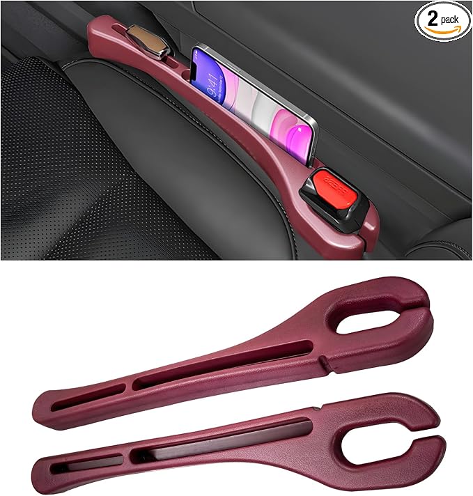 2 PCS Car Seat Gap Filler, Multifunctional Side Seat Gap Stopper Organizer with Phone Holder, Automotive Crevice Blocker Plug Between Seats Console to Prevent Dropping (Red)