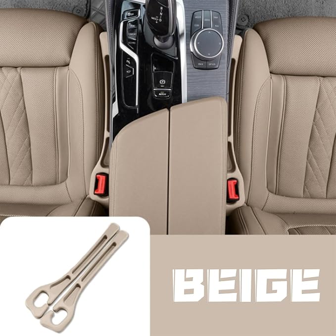 Car Seats Gap Filler Dual-Slot Car Seat Gap Organizer – with Belt Slot, Anti-Drop Gap Filler for Cars & SUVs – No More Lost Items, All Within Reach (2PCS) (Beige)