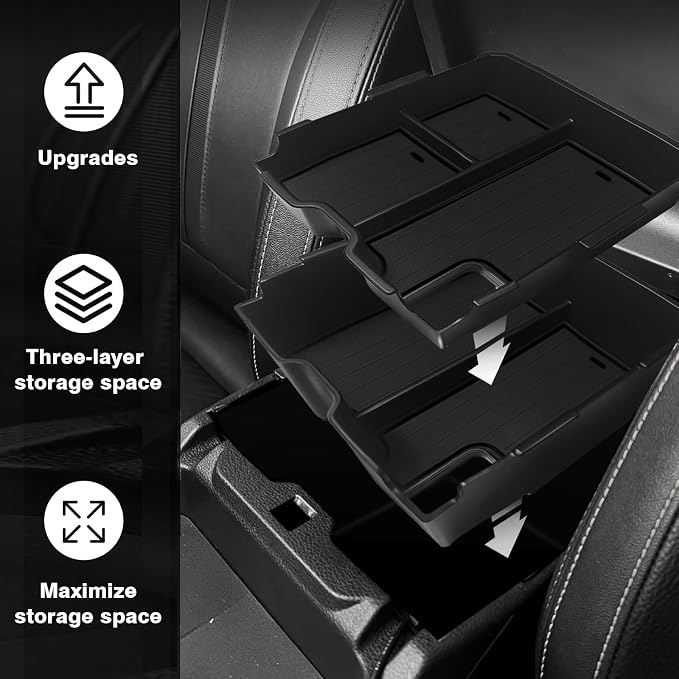 Muslogy Center Console Organizer Two-Layer & Hidden Box Magnet Opening Design Compatible with Ford Ranger 2024 2025 2026 & Raptor Accessories Secret Organizer Insert Tray Divider Storage Box