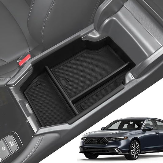 Armrest Organizer for 2026 2025-2023 Honda Accord, Center Console Organizer with Removable Rubber Mat, Center Console Tray Custom for Honda Accord Accessories, Black