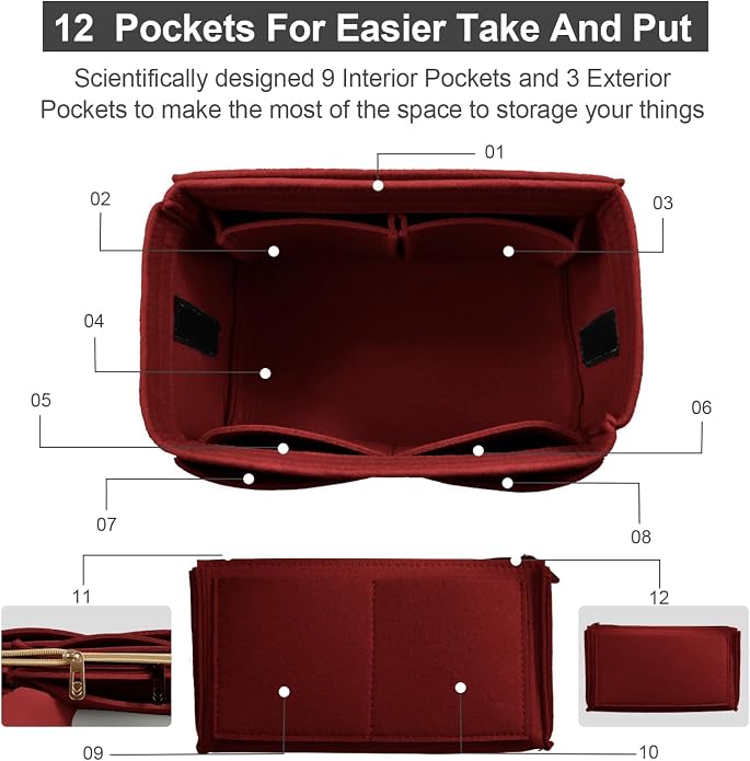 OMYSTYLE Purse Organizer Insert, Felt Tote Bag Organizer Insert with 5 Sizes, Handbag Dividers for Inside Purse, Compatible with Longchamp, Neverful, Speedy and More