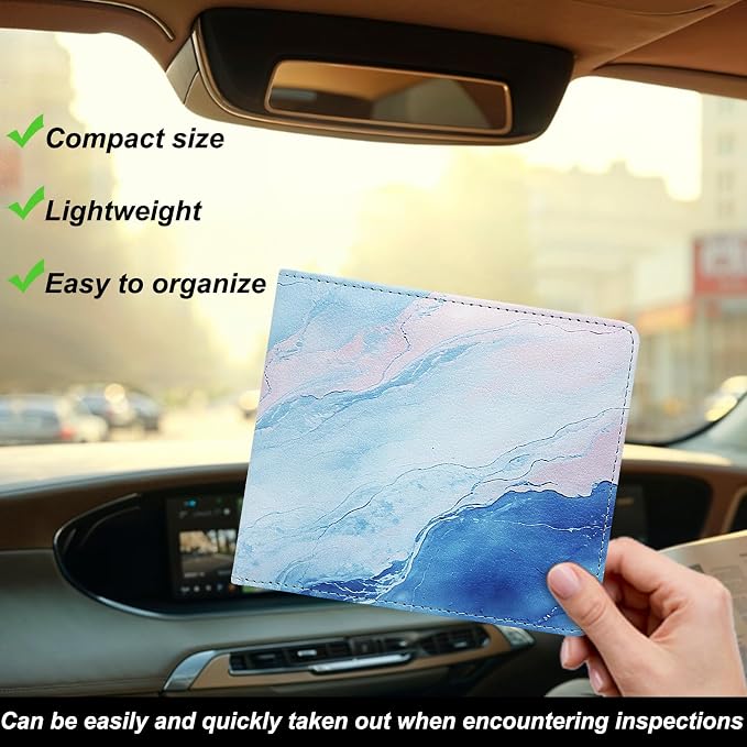 Car Registration and Insurance Holder, Premium Pu Leather Vehicle Glove Box Organizer - for Driver License, Cards & Essential Documents (S-Marble)