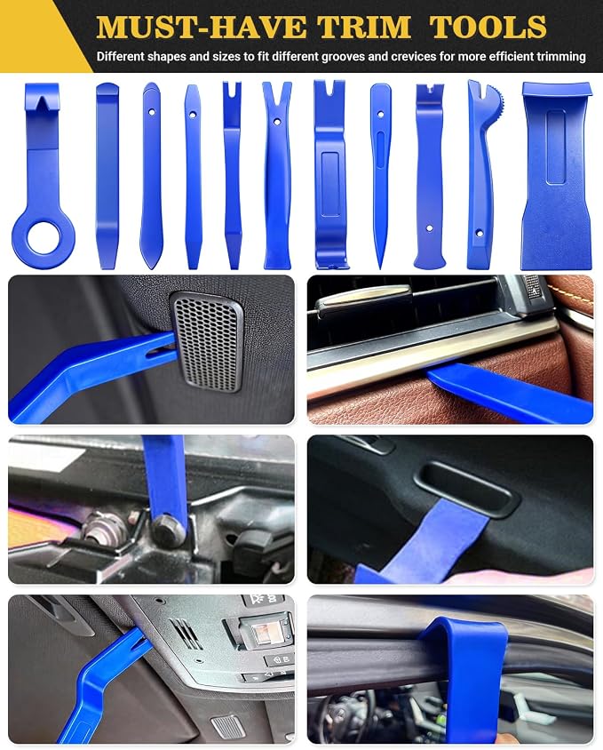 Poraxy Trim Removal Tool, 120Pcs Car Panel Door Audio Removal Tool Kit, Auto Clip Pliers Fastener Remover Pry Tool Set with Storage Bag