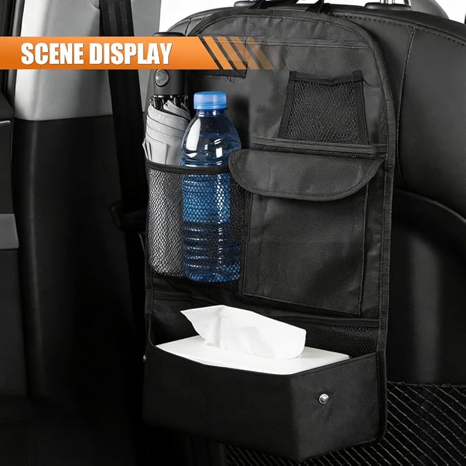 Car Backseat Organizer with 7 Storage Pockets, Waterproof Auto Seat Back Protector Kick Mat for Kids Toddlers, Large Capacity Universal Travel Accessories, Keep Vehicles Organized & Tidy (2PCS)