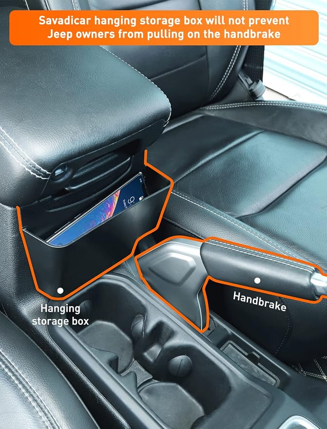 Savadicar Center Console Hanging Storage Organizer for 2018-2025 Jeep Wrangler JL JLU 4XE & Jeep Gladiator JT, Armrest ABS Tray with Microfiber for Reduce Noise, Interior Accessorise, Black